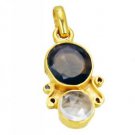 Riyogems Smoky Quartz Crystal 18.Kt Base Matel Dome Pendant L 1.2in Gppmul-52049