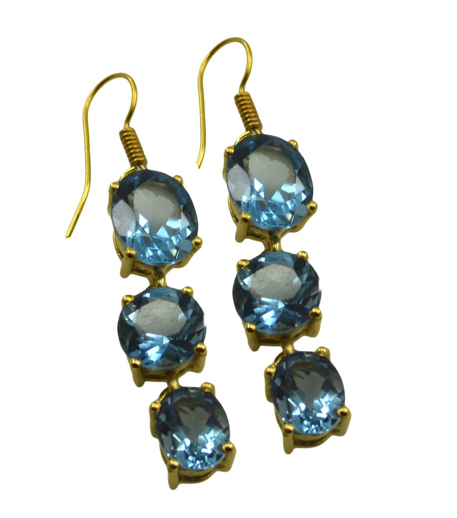 Riyogems A Blue Topaz Cz Copper 18kt Gold Plated Versatile Earring L 3in Gpebtcz