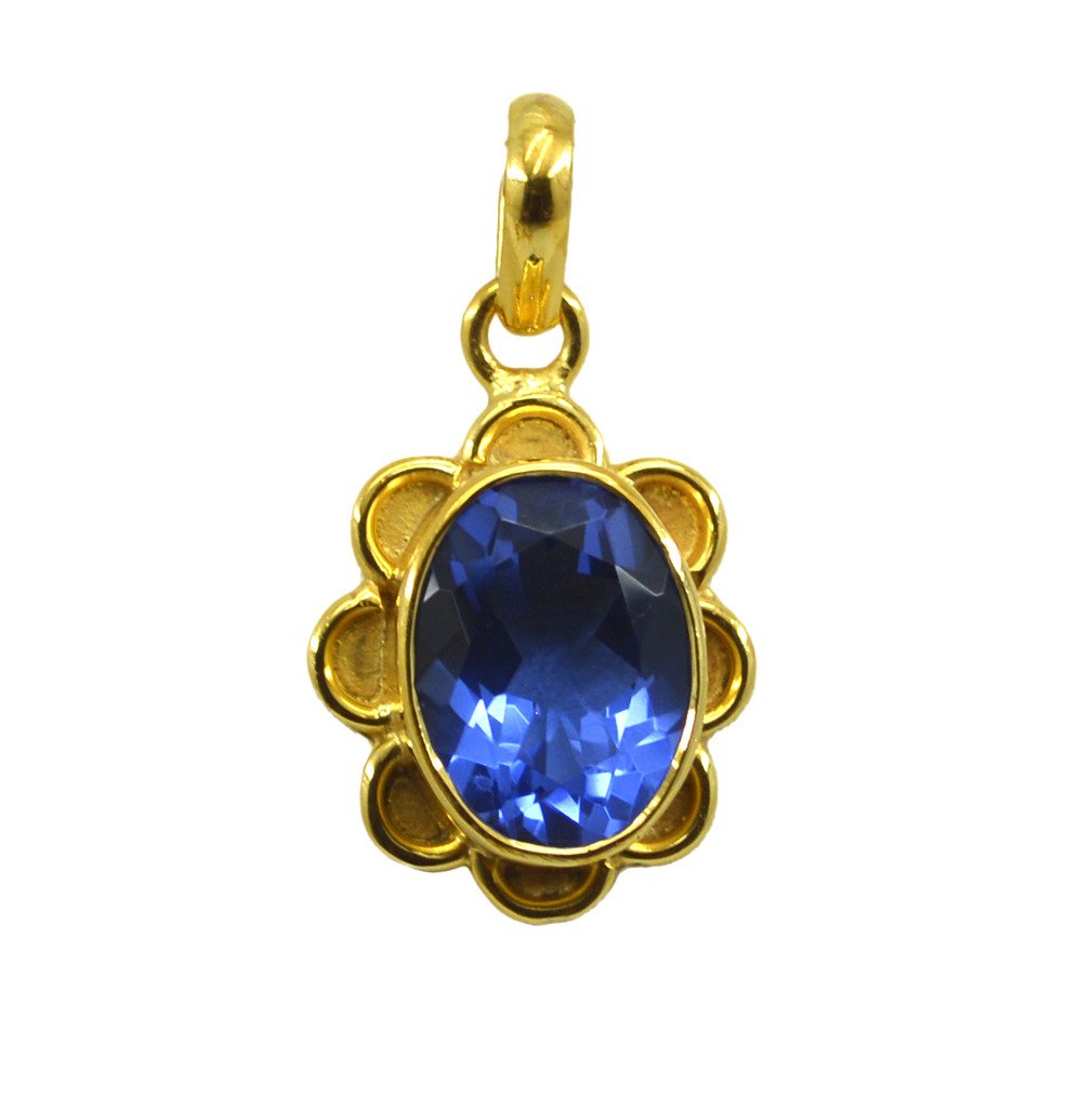 Riyogems A Blue Sapphire Cz Copper 18kt Gold Plated Teardrop Pendant L 1.25in Gp