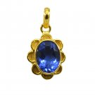 Riyogems A Blue Sapphire Cz Copper 18kt Gold Plated Teardrop Pendant L 1.25in Gp