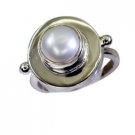 cute Pearl Silver white Ring jewelry L-1in US 5,6,7,8