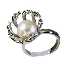 excellent Pearl Silver white Ring supplies L-1in US 5,6,7,8