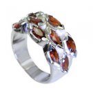 refined Garnet Silver Red Ring handcrafted L-1in US 5,6,7,8