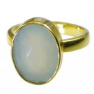 splendiferous Chalcedony  Gold Plated Blue Ring jewelry L-1in US 5,6,7,8