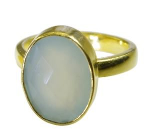 splendiferous Chalcedony  Gold Plated Blue Ring jewelry L-1in US 5,6,7,8