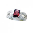 lovesome Garnet Silver Red Ring jewelry L-1in US 5,6,7,8