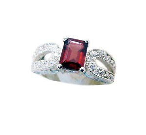 lovesome Garnet Silver Red Ring jewelry L-1in US 5,6,7,8