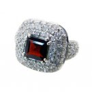 seemly Garnet Silver Red Ring gemstone L-1in US 5,6,7,8