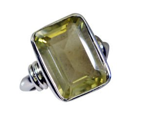 scenicbonny Lemon Quartz Silver Yellow Ring handcrafted L-1in US 5,6,7,8