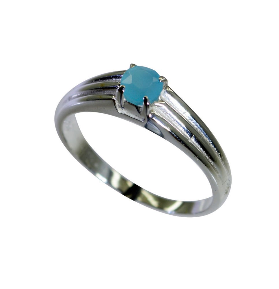 angelic Aqua Chalcedony Silver Blue Ring gemstones L-1in US 5,6,7,8