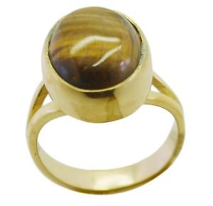 yummy Tiger Eye Gold Plated Brown Ring gemstones L-1in US 5,6,7,8