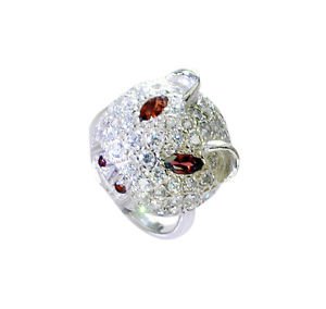hunky Garnet Silver Red Ring jewellery L-1in US 5,6,7,8
