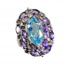 tasty Blue Topaz Silver Blue Ring Designer L-1in US 5,6,7,8