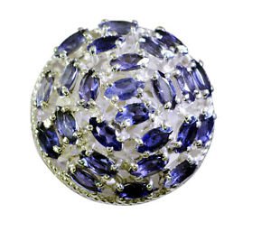 splendiferous Iolite Silver Blue Ring handcrafted L-1in US 5,6,7,8 Sz 8.5