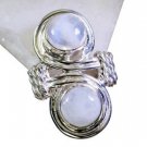 luscious Rainbow Moonstone Silver White Ring handmade  L-1in US 5,6,7,8