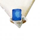 fair Blue Chalcedony Silver Blue Ring Designer L-1in US 5,6,7,8