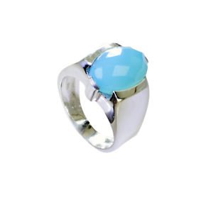 attractive Blue Chalcedony Silver Blue Ring supply L-1in US 5,6,7,8