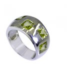 fine Peridot Silver Green Ring Designer L-1in US 5,6,7,8