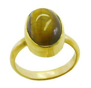 bonnie Tiger Eye Gold Plated Brown Ring handcrafted L-1in US 5,6,7,8
