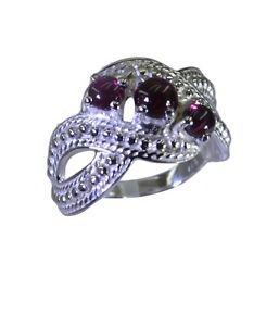 resplendent Garnet 925 Sterling Silver Red Ring handmade  L-1in US 5,6,7,8