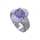 delightful Amethyst Silver Purple Ring gemstone L-1in US 5,6,7,8