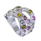 slightly Tourmaline Silver Multi Ring gemstone L-1in US 5,6,7,8