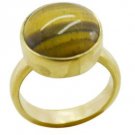 appealing Tiger Eye Gold Plated Brown Ring handmade  L-1in US 5,6,7,8