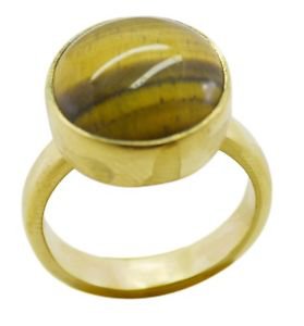 appealing Tiger Eye Gold Plated Brown Ring handmade  L-1in US 5,6,7,8