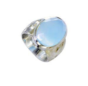 pretty-pretty Blue Chalcedony Silver Blue Ring suppiler L-1in US 5,6,7,8