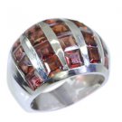 tempting Garnet Silver Red Ring handmade  L-1in US 5,6,7,8