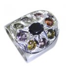 bonny Tourmaline Silver Multi Ring suppiler L-1in US 5,6,7,8