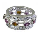 teasing Tourmaline Silver Multi Ring indian L-1in US 5,6,7,8