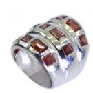 shapely Garnet Silver Red Ring jaipur L-1in US 5,6,7,8