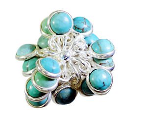 bonny Turquoise Silver Turquoise Ring Designer L-1in US 5,6,7,8