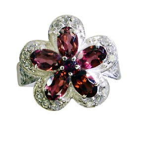 lovesome Garnet Silver Red Ring jewellery L-1in US 5,6,7,8