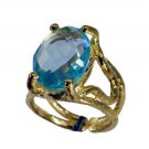 beauteous Blue Topaz Copper Blue Ring gemstones L-1in US 5,6,7,8