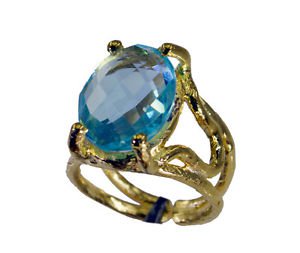 beauteous Blue Topaz Copper Blue Ring gemstones L-1in US 5,6,7,8