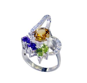 hunky Multi Gemstone Silver Multi Ring gemstone L-1in US 5,6,7,8