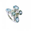 excellent Blue Topaz Silver Blue Ring Designer L-1in US 5,6,7,8