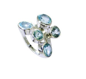excellent Blue Topaz Silver Blue Ring Designer L-1in US 5,6,7,8