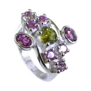 dishy Tourmaline Silver Multi Ring gemstone L-1in US 5,6,7,8