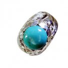 engaging Turquoise Silver Turquoise Ring handcrafted L-1in US 5,6,7,8