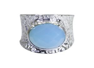 adorable Blue Chalcedany 925 sterling silver Blue  Ring gemstone L-1.2in US 5,6,