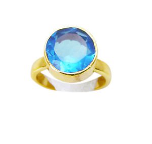 sightly Blue Topaz CZ Copper Blue Ring handcrafted L-1in US 5,6,7,8