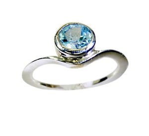 toothsome Blue Topaz Silver Blue Ring exporter L-1in US 5,6,7,8