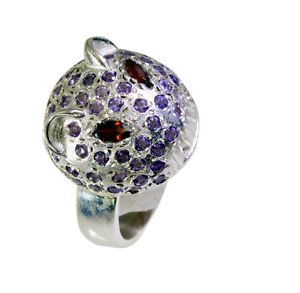 glorious Multi Gemstone Silver Multi Ring handcrafted L-1in US 5,6,7,8