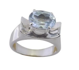 knockout Blue Topaz 925 Sterling Silver Blue Ring gemstone L-1in US 5,6,7,8
