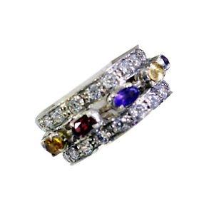scenicbonny Multi Gemstone Silver Multi Ring handmade  L-1in US 5,6,7,8