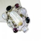 glossy Multi Gemstone Silver Multi Ring supplies L-1in US 5,6,7,8