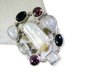 glossy Multi Gemstone Silver Multi Ring supplies L-1in US 5,6,7,8